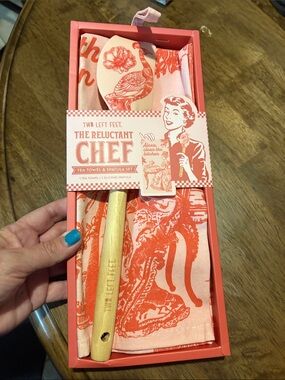 The Reluctant Chef Coral Tea Towel & Spatula Set